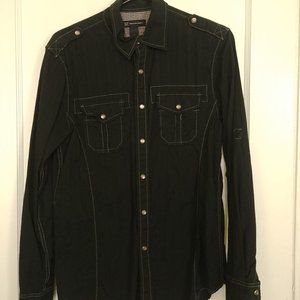 Men's small INC Black Snap Button Down Long sleeve